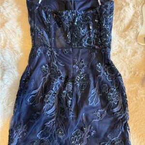 Lulu's Navy Blue Strapless Embellished Mini Dress